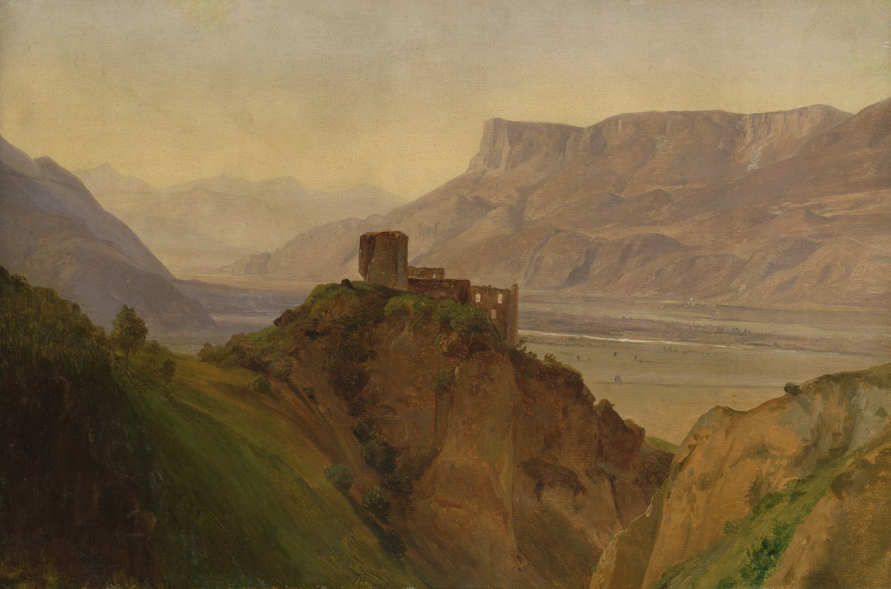 Die Ruine Brunnenburg mit dem Etschtal, 1838 (olej na papierze na drewnie) autorstwa Louis Gurlitt