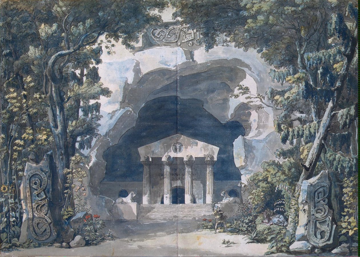 Szkic scenografii do opery „Frigga”, 1787 (pióro i tusz indyjski z toaletą na papierze) autorstwa Louis Jean Desprez