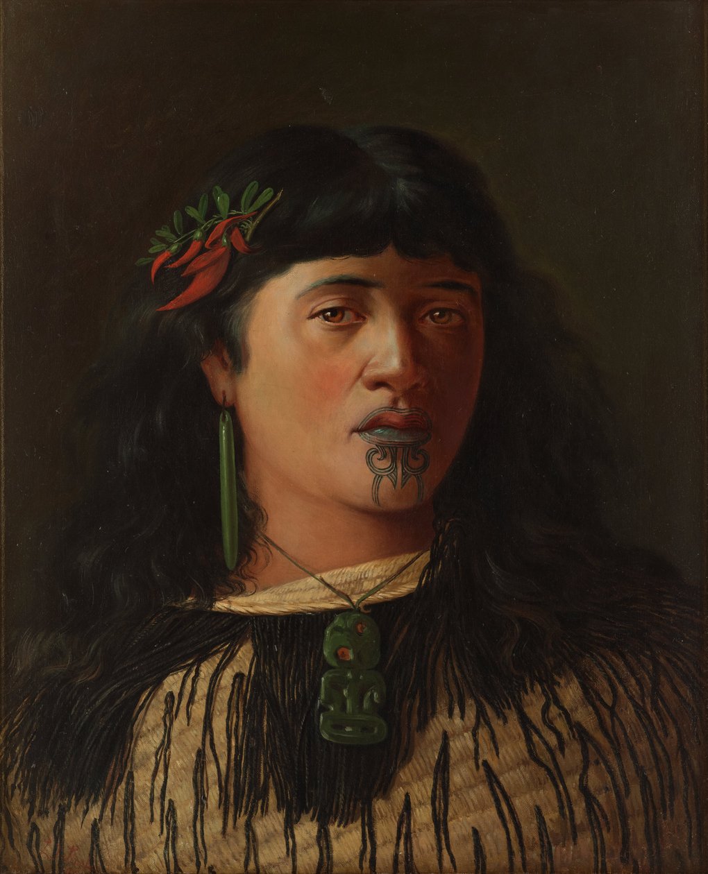 Portret młodej maoryskiej kobiety z moko autorstwa Louis John Steele