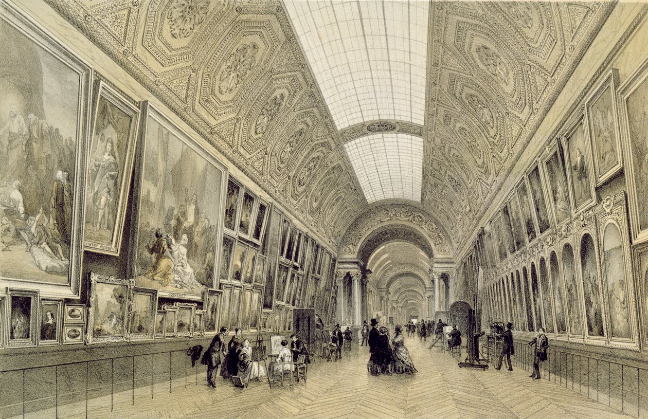 Widok Wielkiej Galerii w Luwrze, ok. 1850-70 autorstwa Louis Jules Arnout