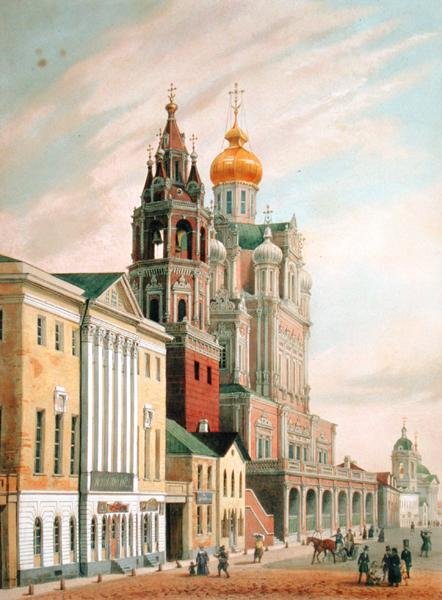 Kościół Wniebowzięcia NMP przy ulicy Pokrowskiej w Moskwie, druk Lemercier, Paryż, lata czterdzieste XIX wieku autorstwa Louis Jules after Arnout