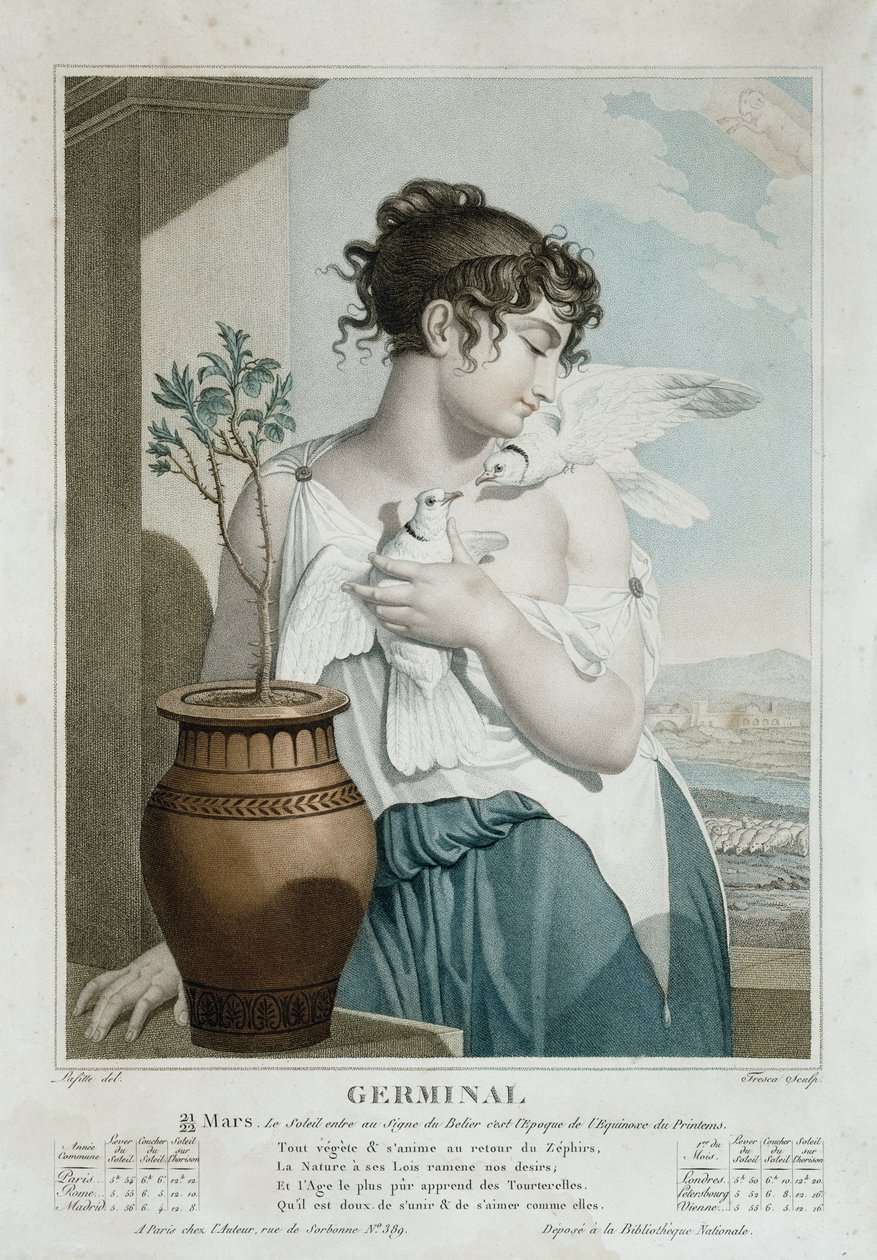 Germinal (marzec kwiecień), siódmy miesiąc kalendarza republikańskiego, grawerowany przez Trescę, c.1794 autorstwa Louis Lafitte