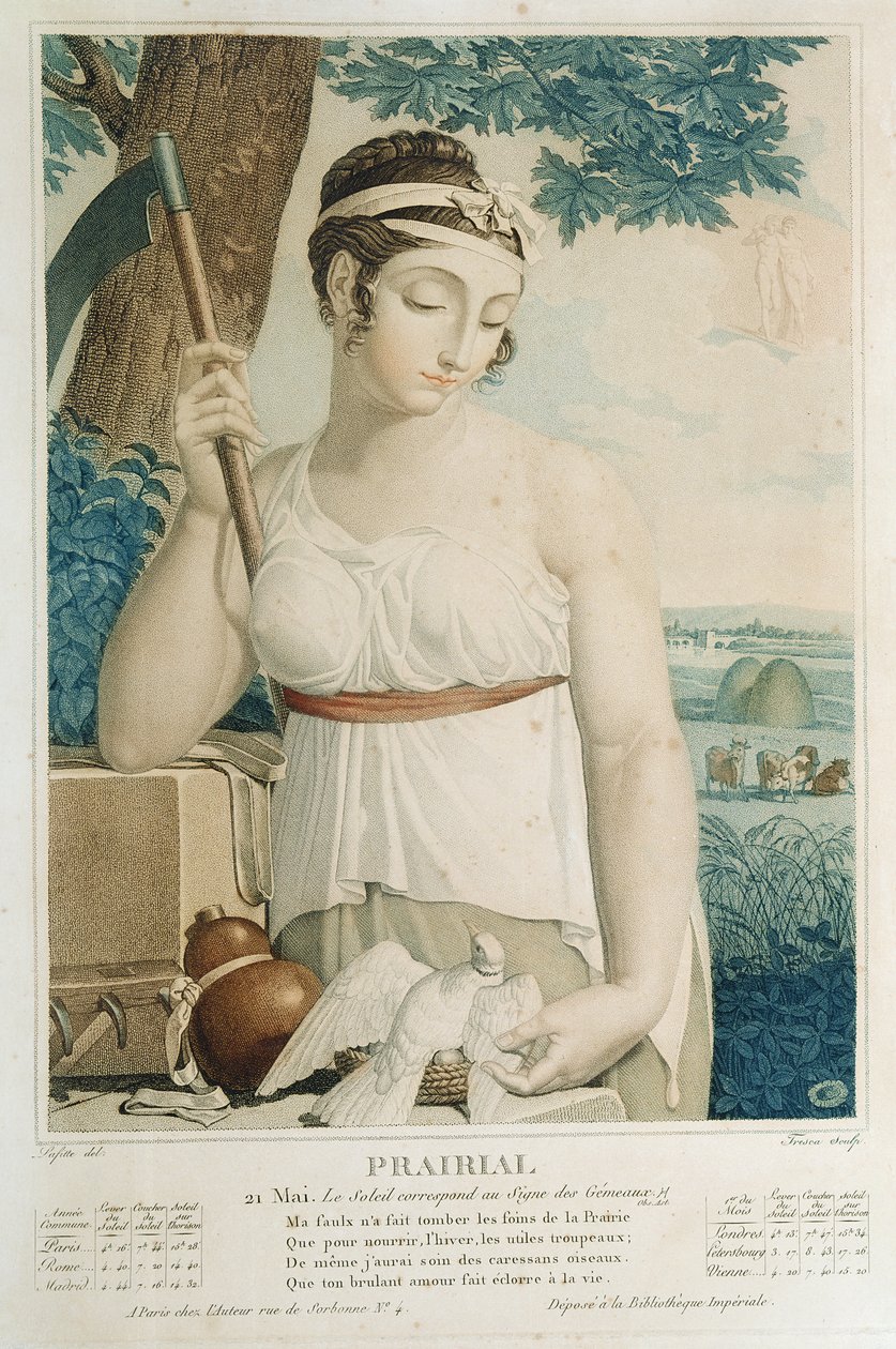 Prairial (majczerwiec), dziewiąty miesiąc kalendarza republikańskiego, grawerowany przez Trescę, c.1794 autorstwa Louis Lafitte