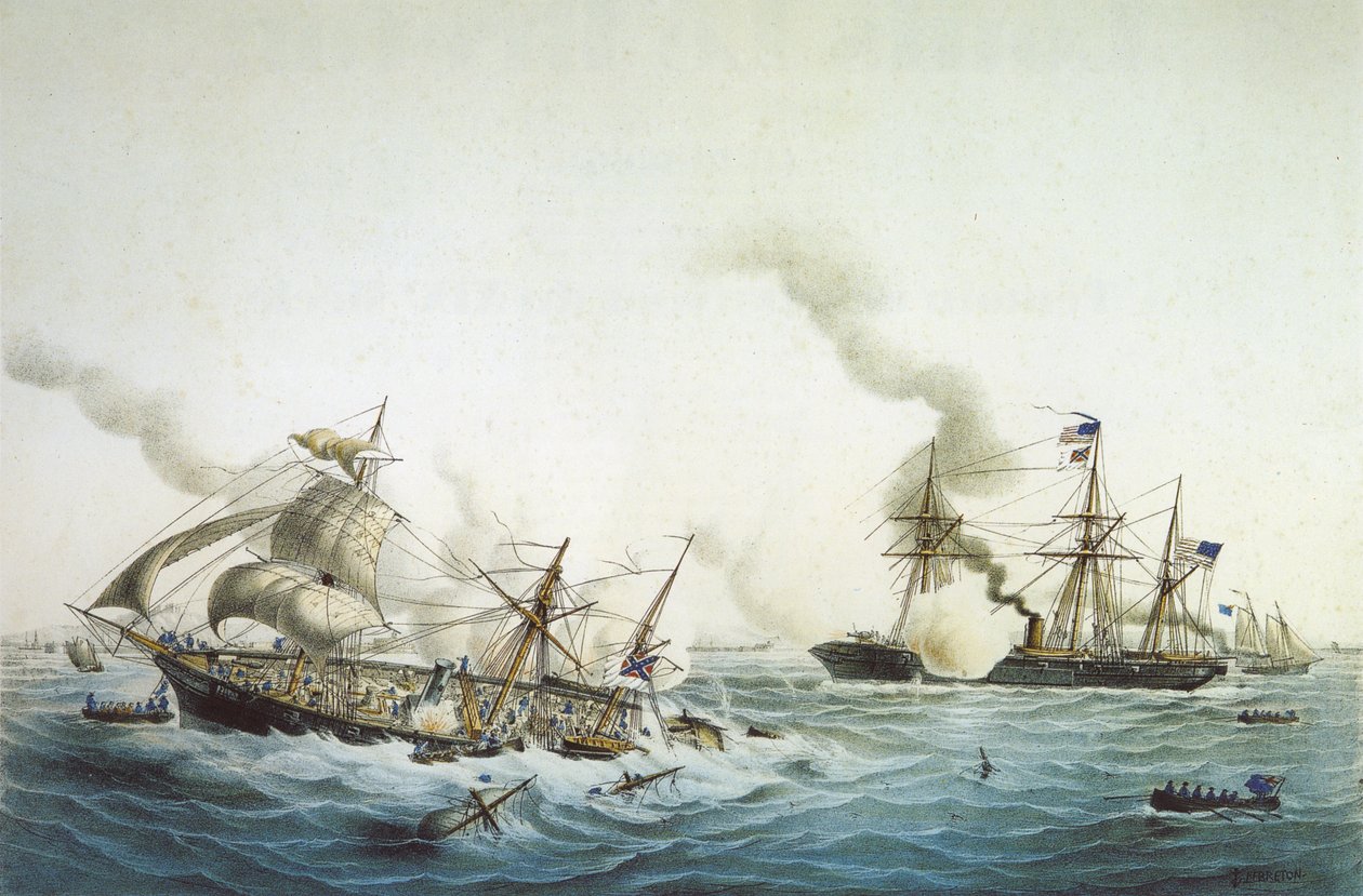 Walka CSS Alabama i USS Kearsarge autorstwa Louis Le Breton