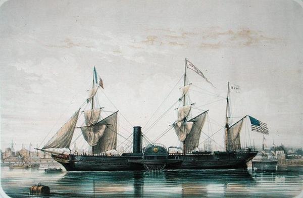 SS Franklin w basenie Florydy w Le Havre, c.1851 autorstwa Louis Le Breton