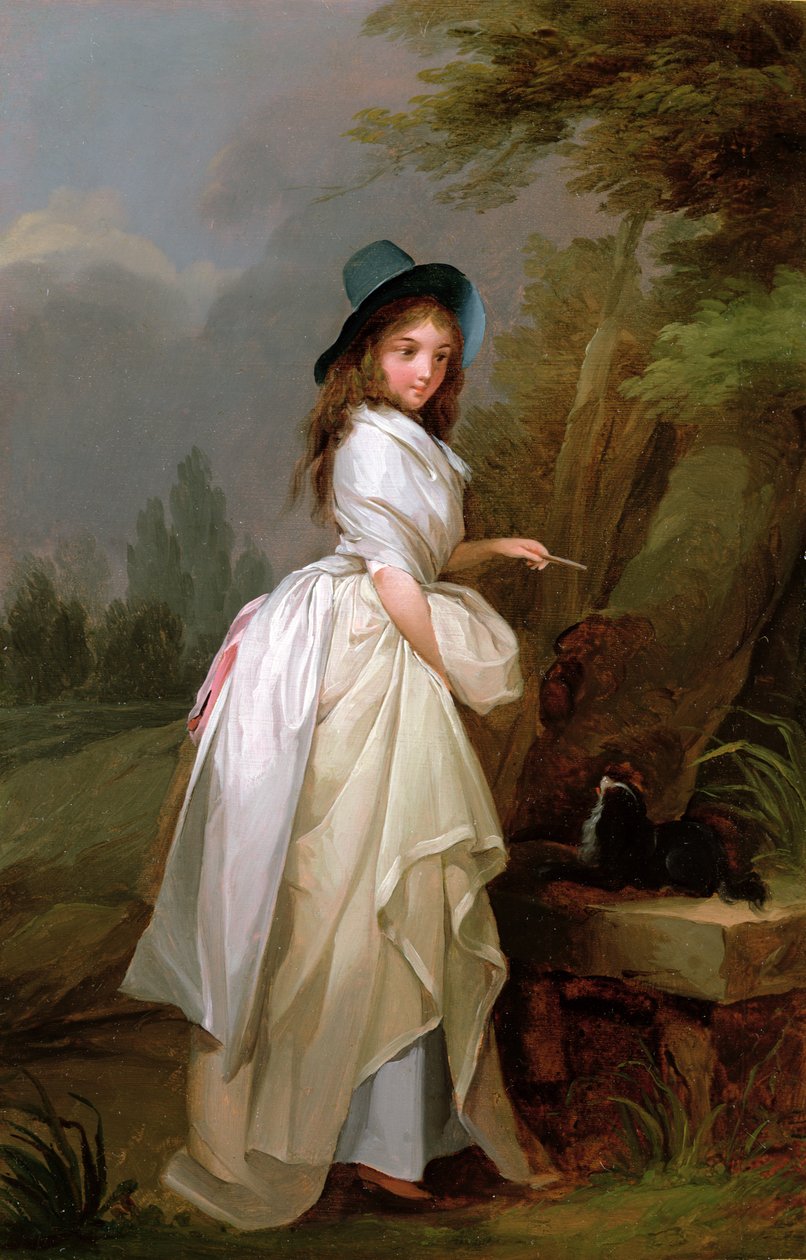 Młoda kobieta wpisująca się w drzewo autorstwa Louis Leopold Boilly