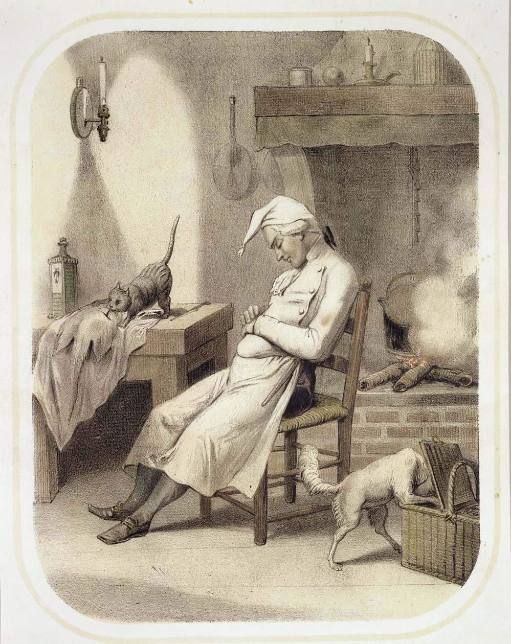 Leniwiec w kuchni, z serii rycin przedstawiających Siedem Grzechów Głównych, ok. 1850 autorstwa Louis Leopold Boilly