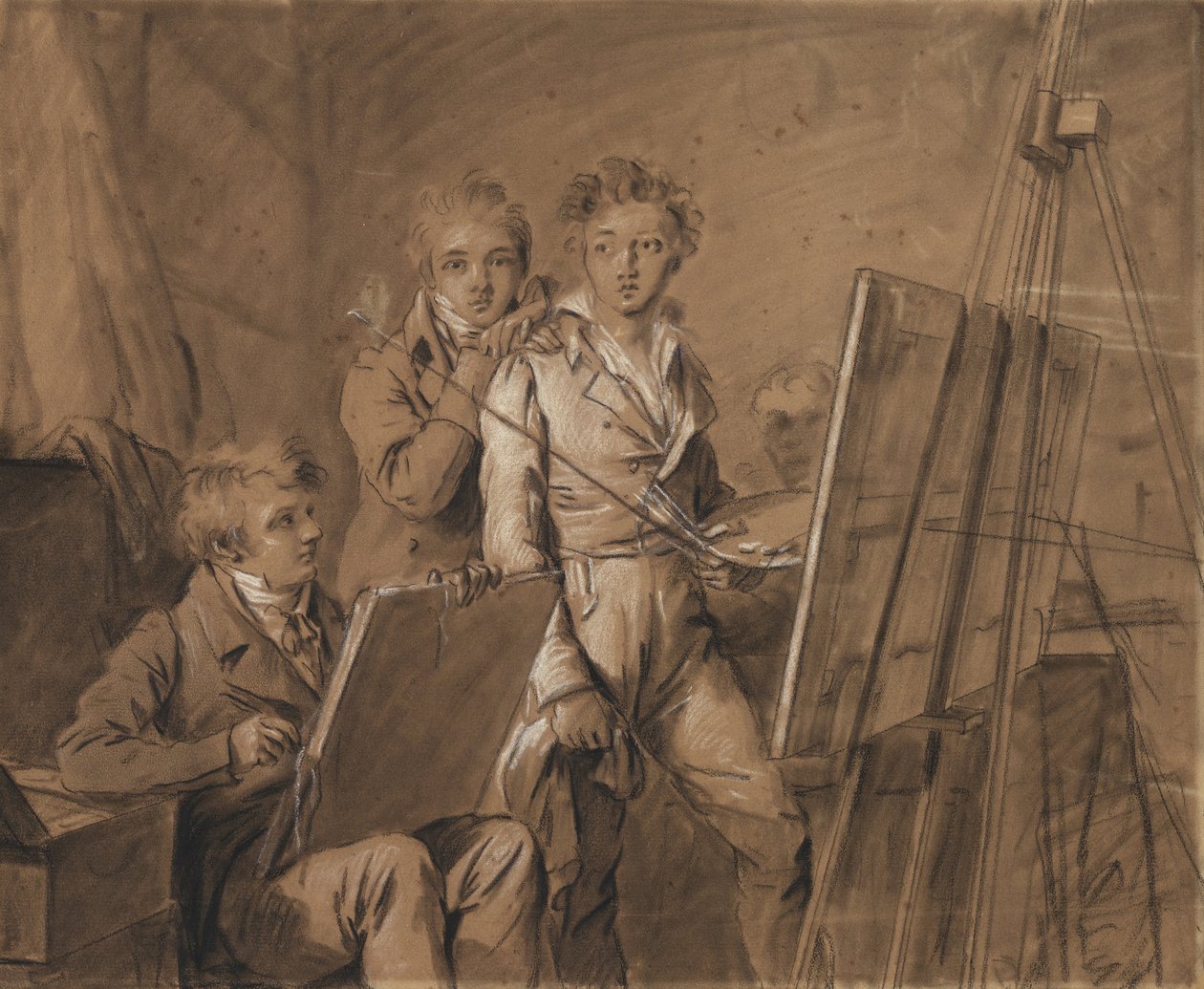 Trzech młodych artystów w pracowni autorstwa Louis Leopold Boilly