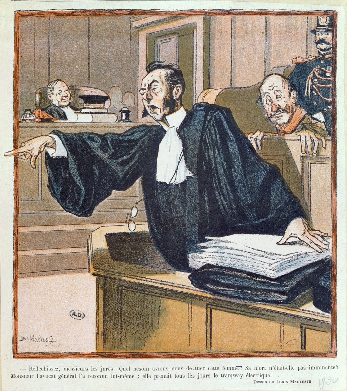 Prawnik przemawiający do jury, 1900 autorstwa Louis Malteste