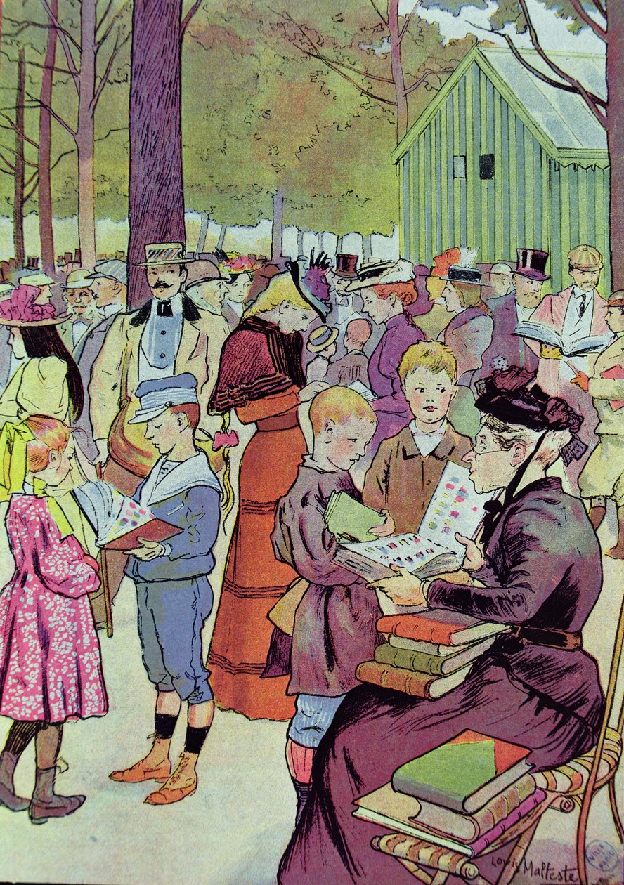 Targ znaczków w Paryżu, 1897 (kolor grawerowany) autorstwa Louis Malteste