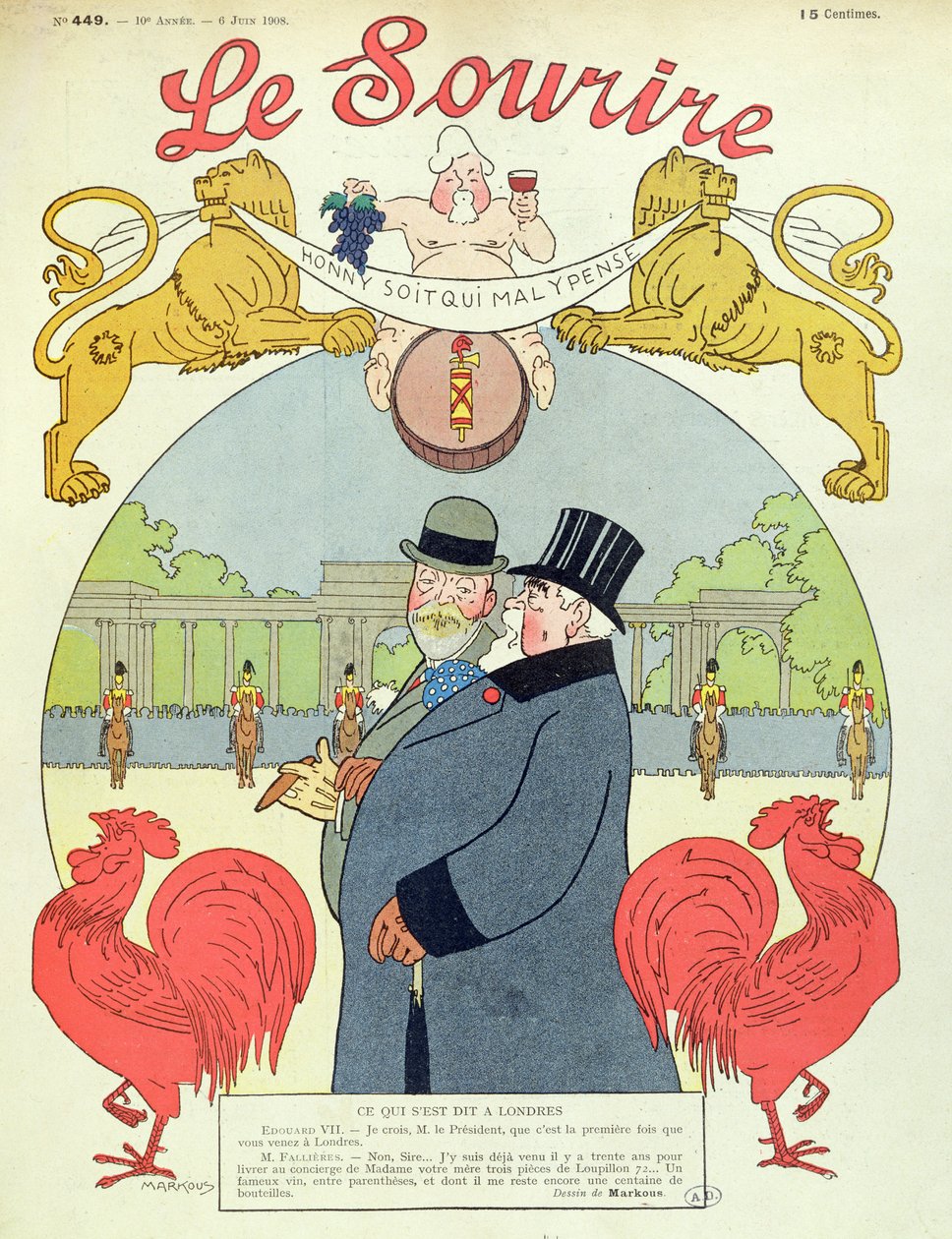 Prezydent Armand Fallieres (1841-1931) z królem Edwardem VII (1841-1910) okładką magazynu „Le Sourire”, 6 czerwca 1908 autorstwa Louis Marcoussis