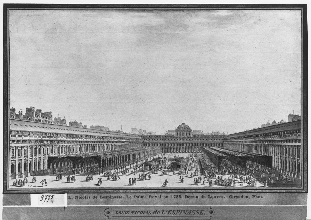 Garden of the Palais Royal, 1785 (toaleta i długopis i szary tusz na papierze) autorstwa Louis Nicolas de Lespinasse