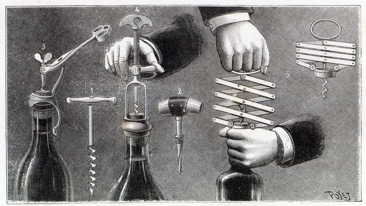 Różne rodzaje korkociągów, 1893 autorstwa Louis Poyet