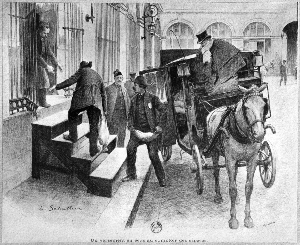 Depozyt koron w kasie, ryty przez Chaivire (XIX w.) 1897 autorstwa Louis Remy Sabattier