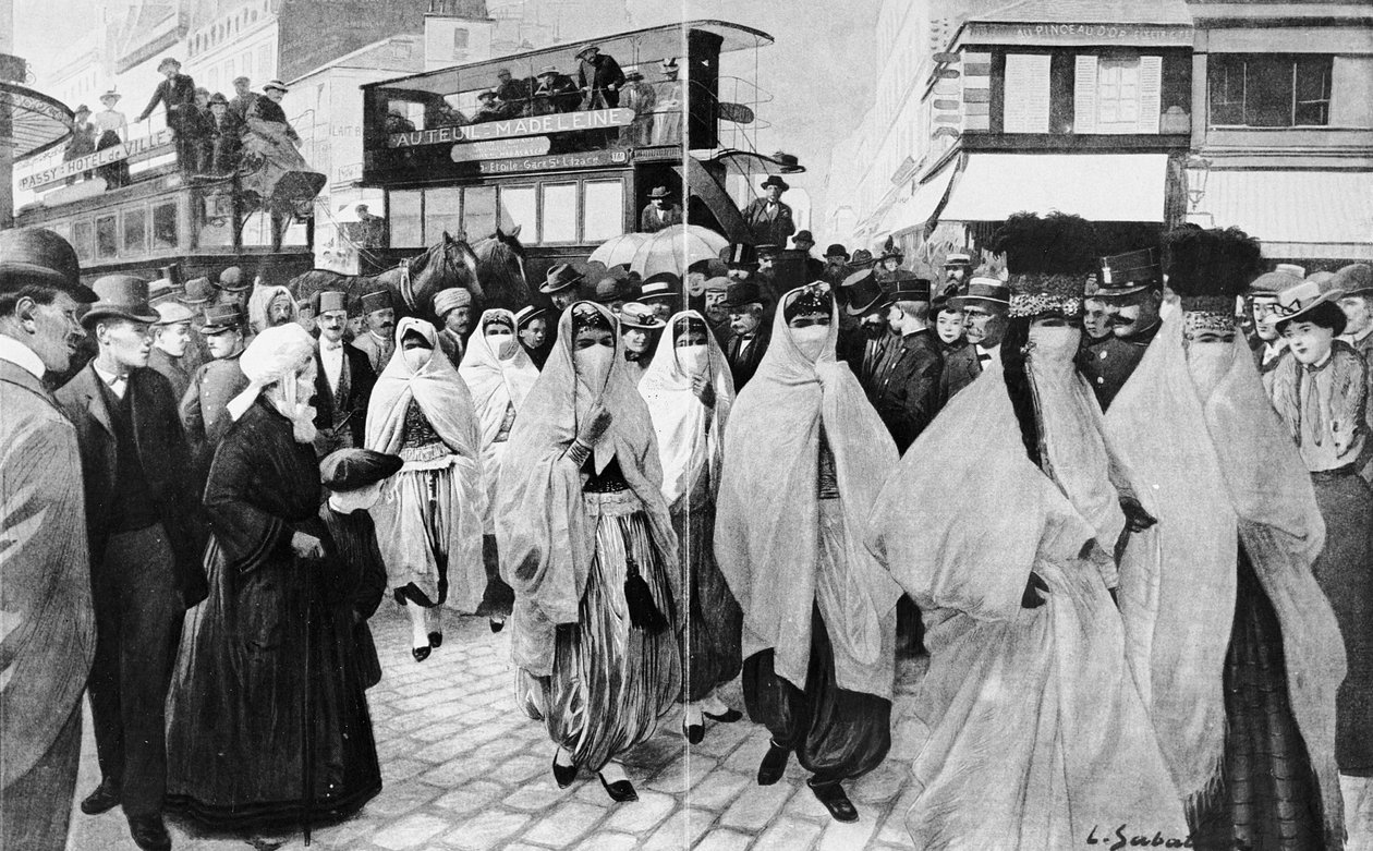 Ekspozycja uniwersalna: Artyści teatru orientalnego powracający do Trocadero, 1900 (patrz także 184793) autorstwa Louis Remy Sabattier