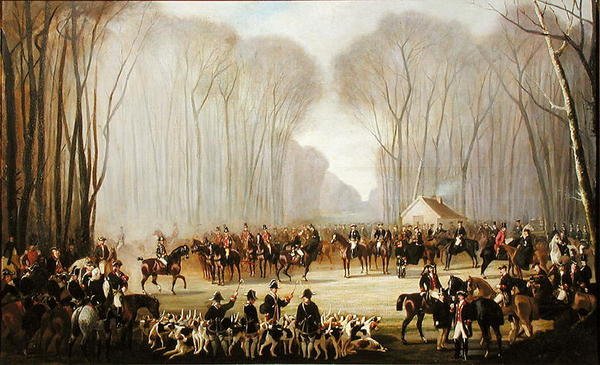 Spotkanie łowieckie w Puis au Roi w Lesie Compiegne autorstwa Louis Robert Heyrault
