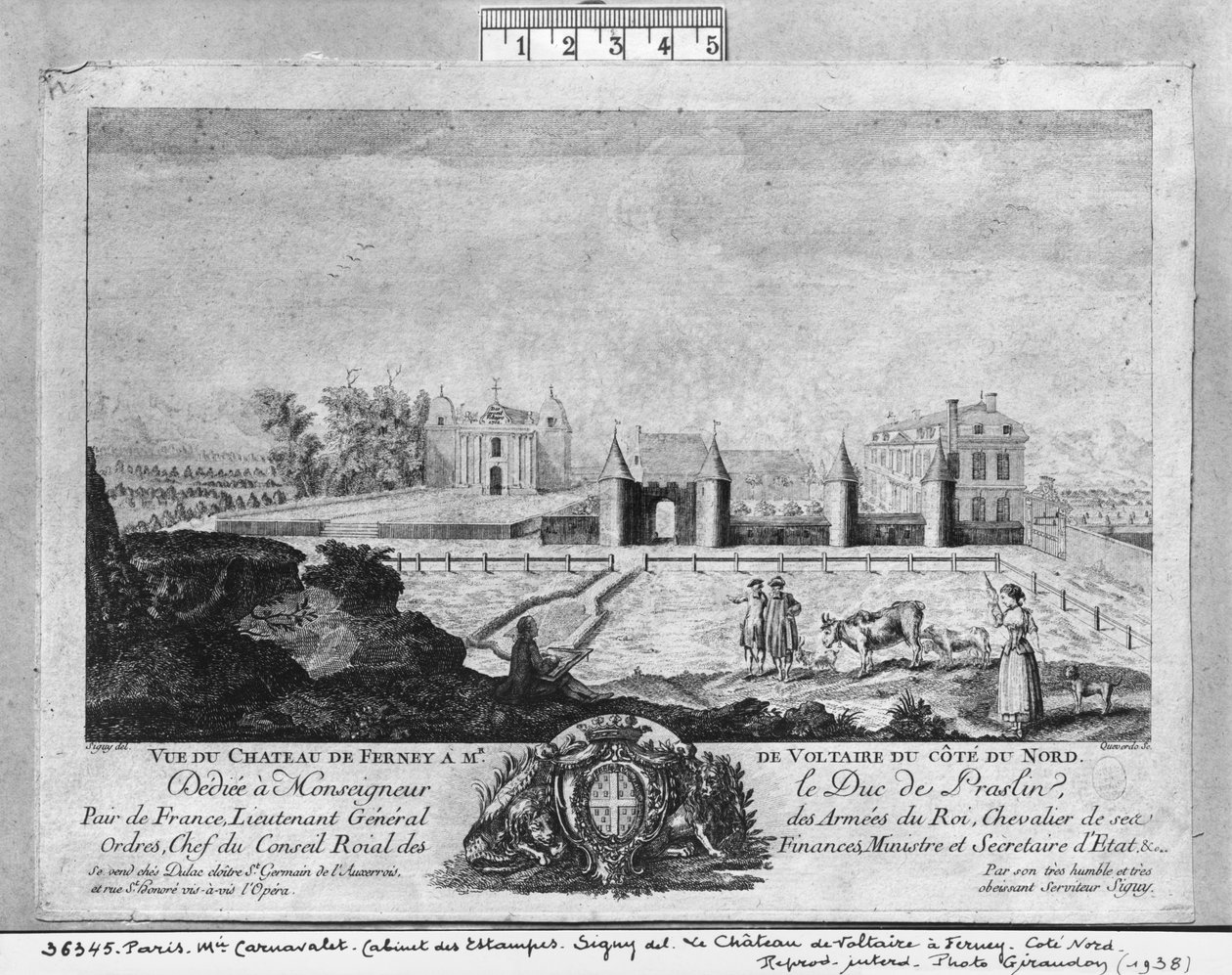 Dom Woltera w Ferney, strona północna, grawerowany przez Francois, Marię, Isidore Queverdo (1748-97) autorstwa Louis Signy