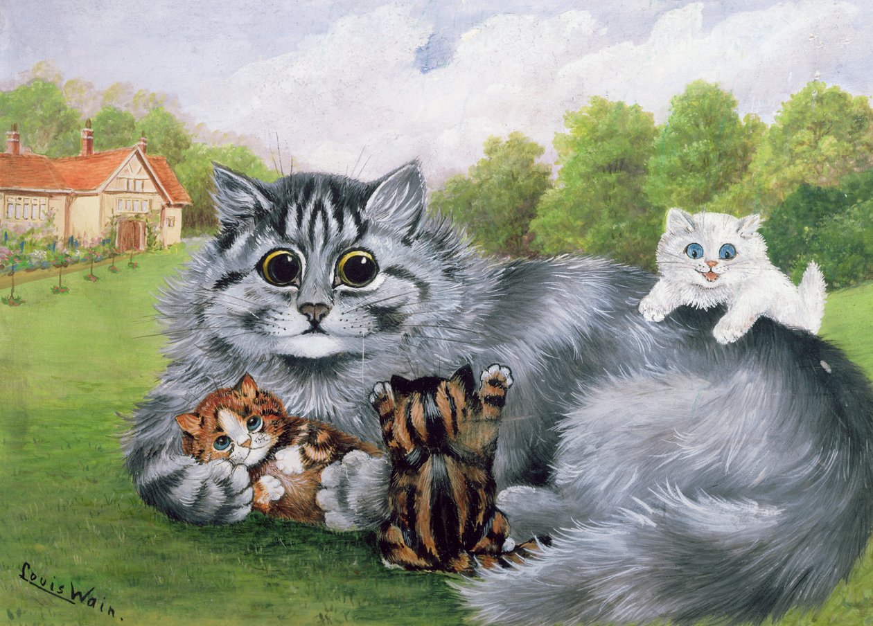 Kotka i jej kocięta autorstwa Louis Wain