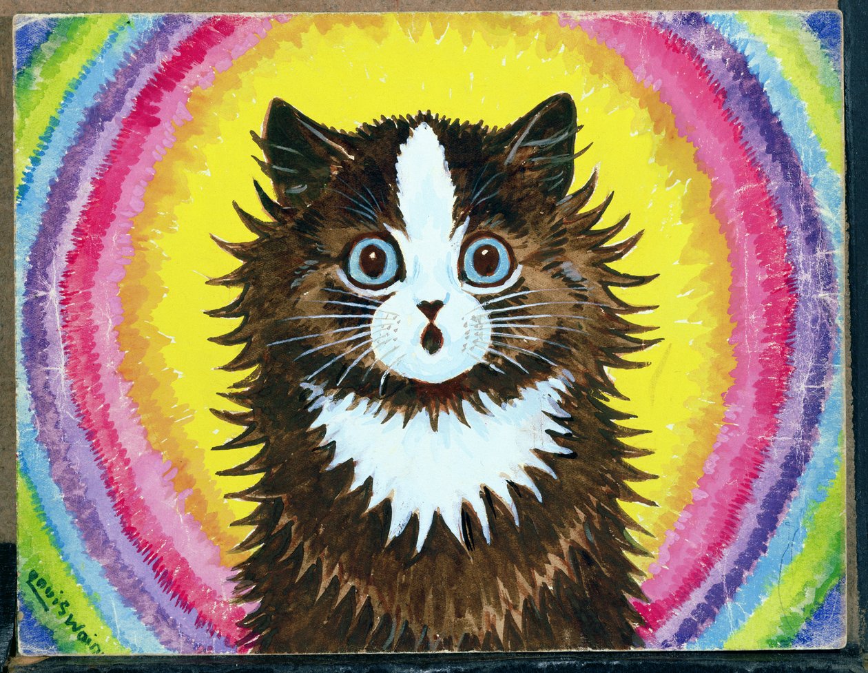 Kot w tęczy (wc i gwasz na papierze) autorstwa Louis Wain