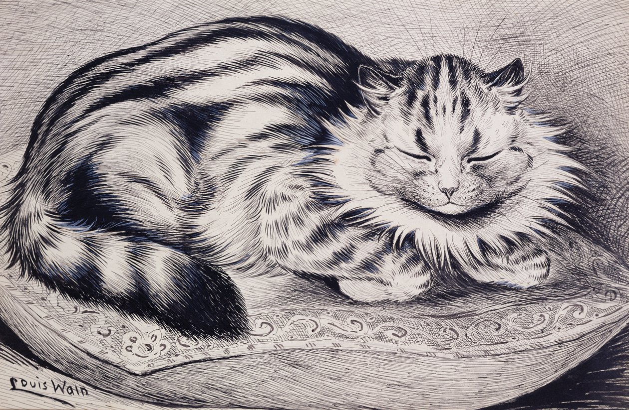 Cipka (pióro i tusz i kolor ciała na papierze) autorstwa Louis Wain