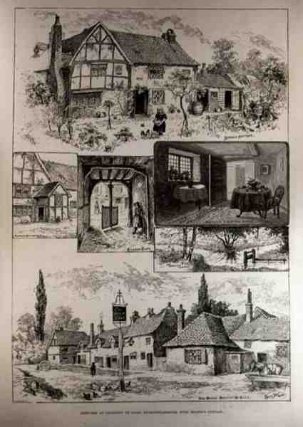 Szkice w Chalfont St. Giles, Buckinghamshire, z Miltons Cottage, z The Illustrated London News, 4 czerwca 1887 autorstwa Louis Wain