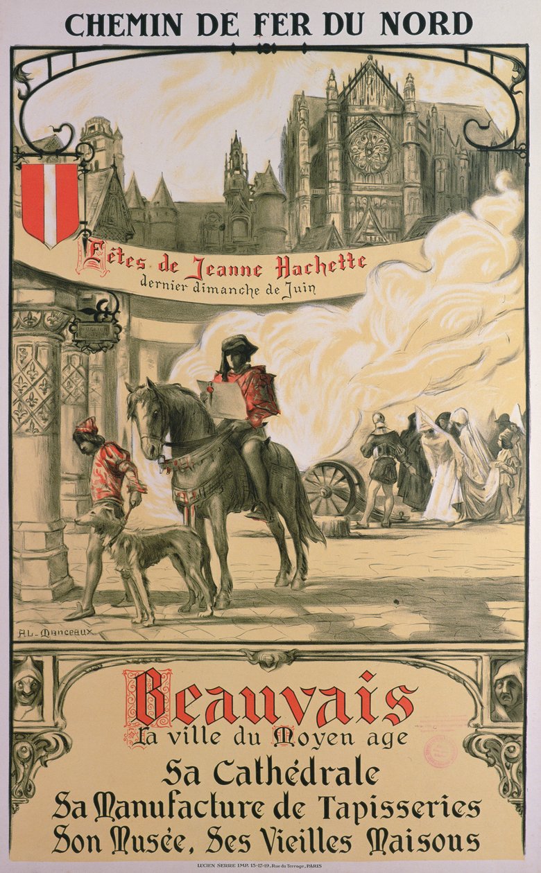 Beauvais – miasto średniowiecza (kolor litho) autorstwa Louis Antoine Manceaux