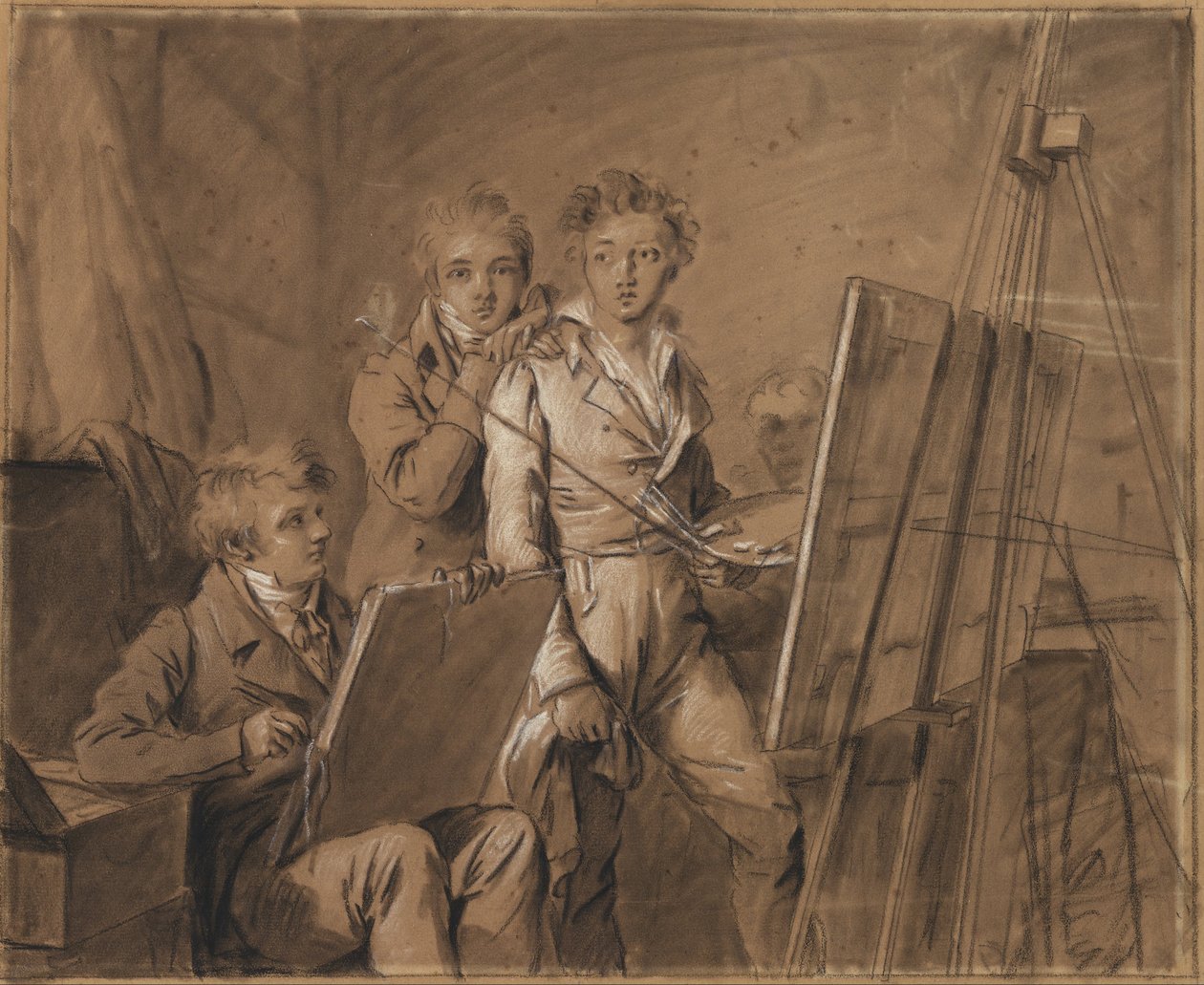 Trzech młodych artystów w pracowni autorstwa Louis Leopold Boilly