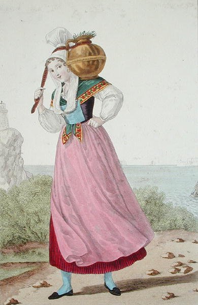Dairymaid z regionu Cherbourg, c.1820 (kolor lito) autorstwa Louis Marie (after) Lante