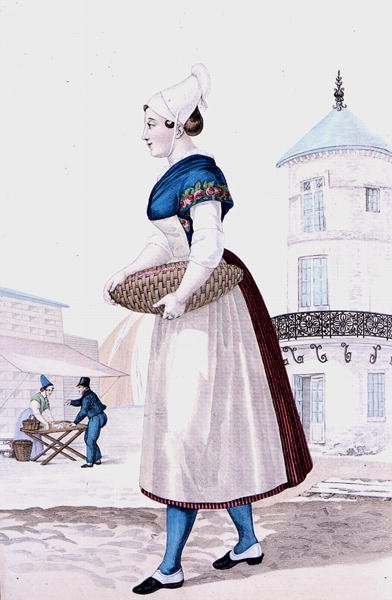 Tradycyjny strój św. Walerego z Caux, rytowany przez Gatine ok. 1820 r. (kolorystyka) autorstwa Louis Marie (after) Lante