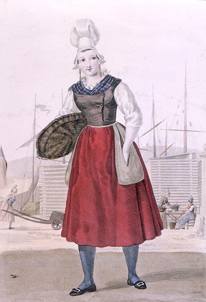 Tradycyjny strój sprzedawcy ryb z Dieppe, rytowany przez Gatine ok. 1820 r. (kolor grawerowany) autorstwa Louis Marie (after) Lante