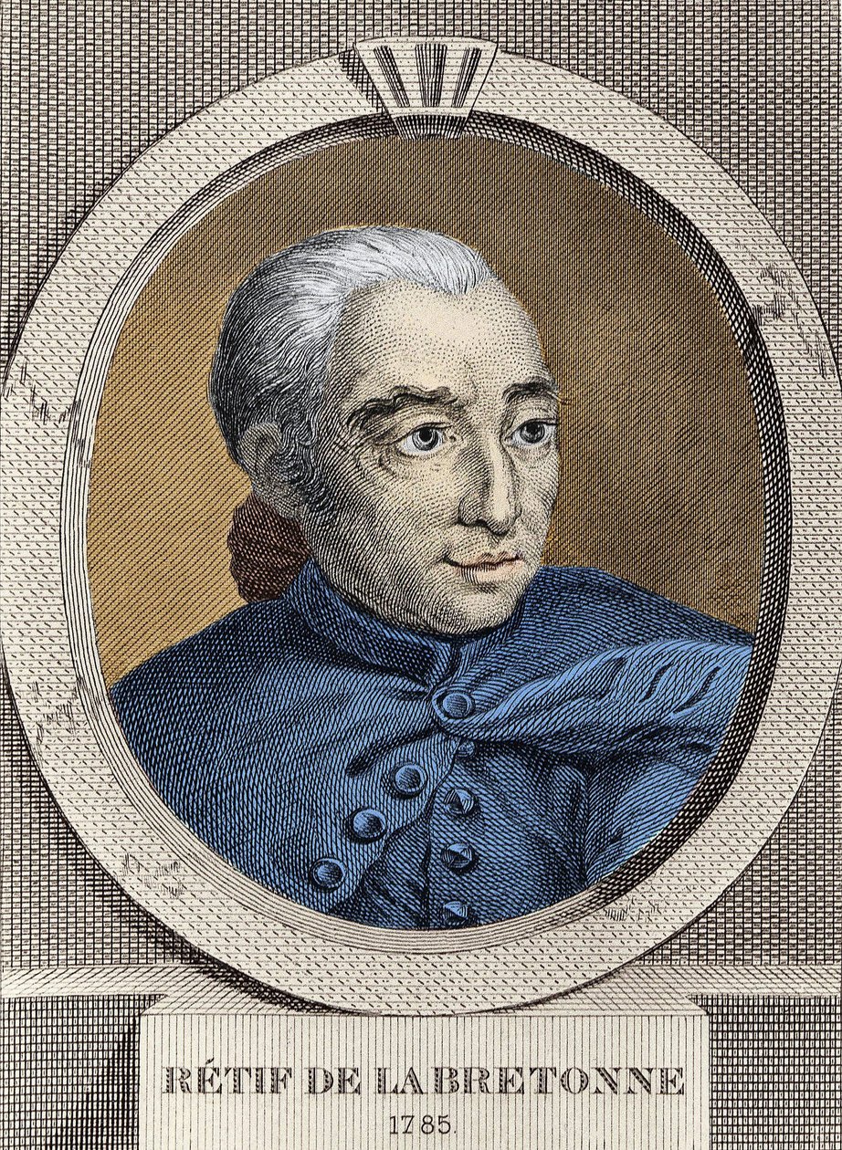 Portret Restifa de La Bretonne (1734-1806) - autorstwa Bineta, rycina autorstwa Louis (after) Binet