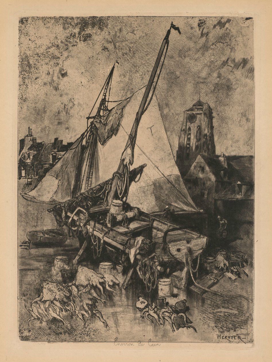 Łodzie rybackie, Normandia Environ de Caen, ok. 1930 r. 1862-1864. autorstwa Louis Adolphe Hervier