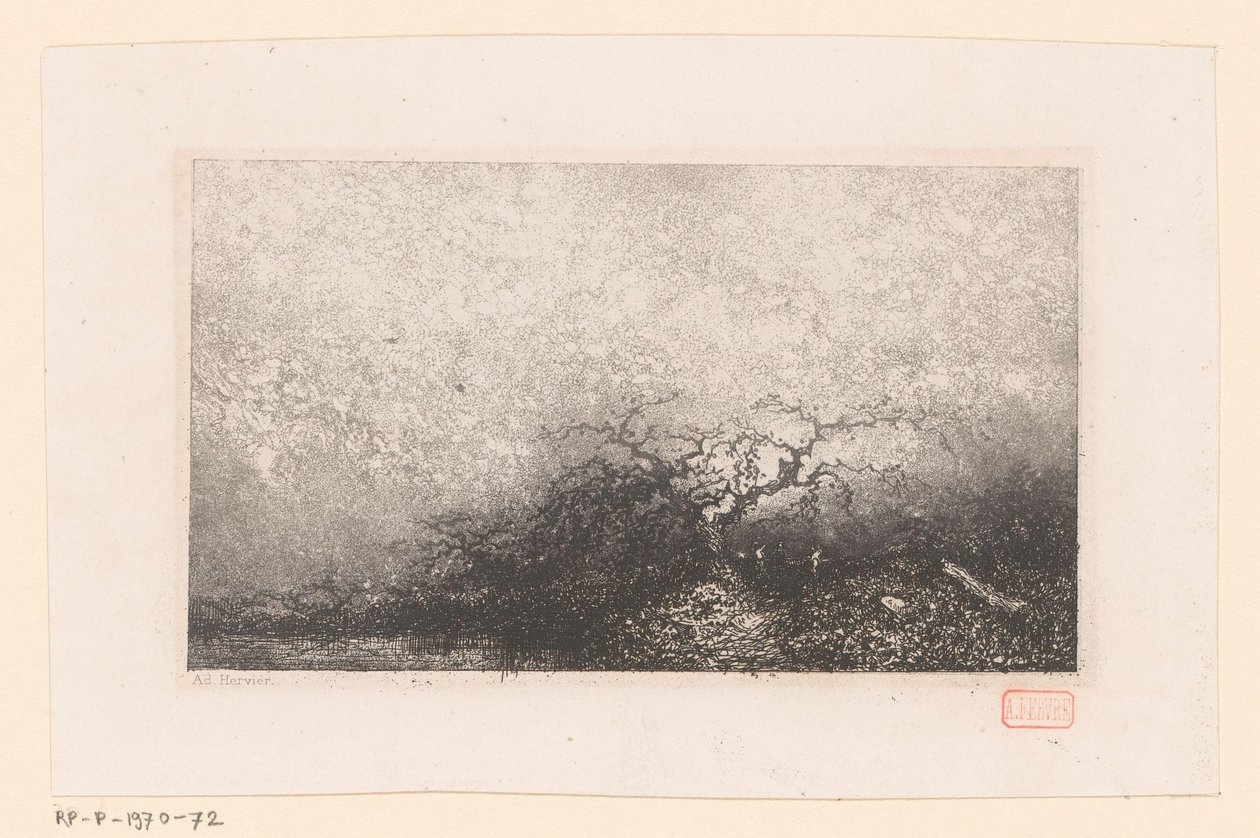 Krajobraz z drzewem przy basenie Różne krajobrazy (tytuł serii) Croquis du voyage de 1843 (tytuł serii) autorstwa Louis Adolphe Hervier