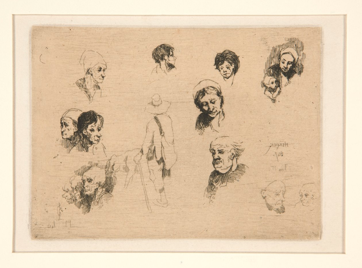 Różne szkice, głowy autorstwa Louis Adolphe Hervier