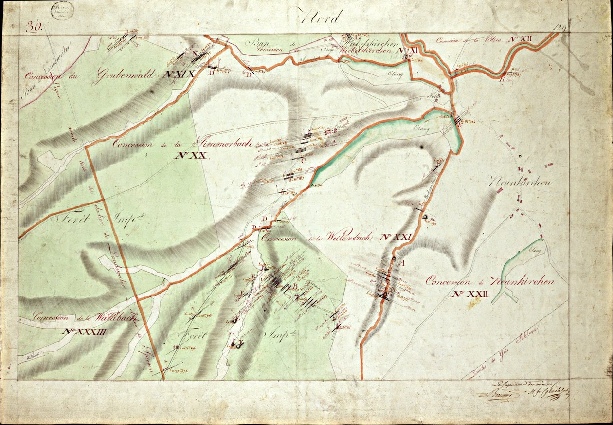 Atlas koncesji na tereny węglowe Saary autorstwa pani Beaunier & Calmelet, inżynierów korpusu górniczego. autorstwa Louis Antoine Beaunier
