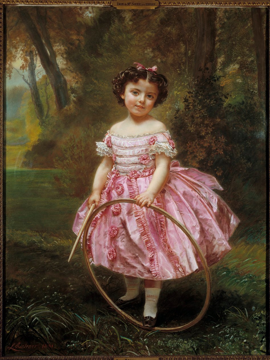Mademoiselle Ehrler: Dziewczynka bawiąca się obręczą, obraz Louis Antoine Leon Riesener (1808-1878) autorstwa Louis Antoine Leon Riesener