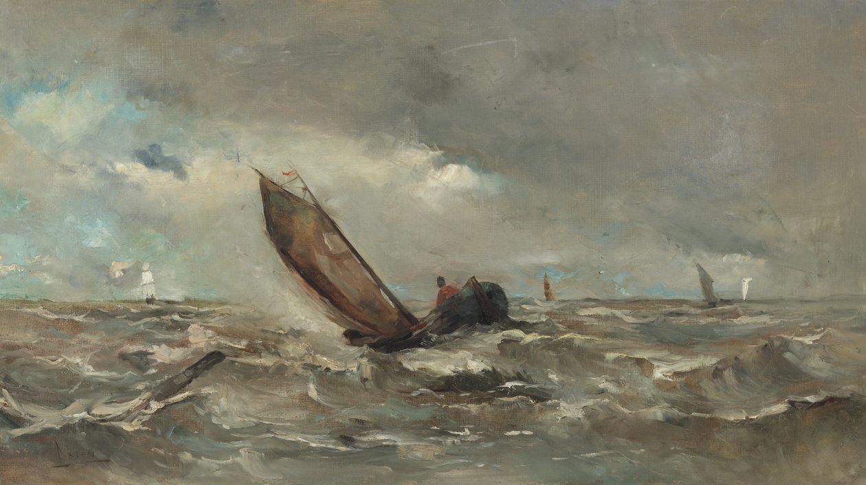 Niderlandzki: Łódź podczas sztormu autorstwa Louis Artan