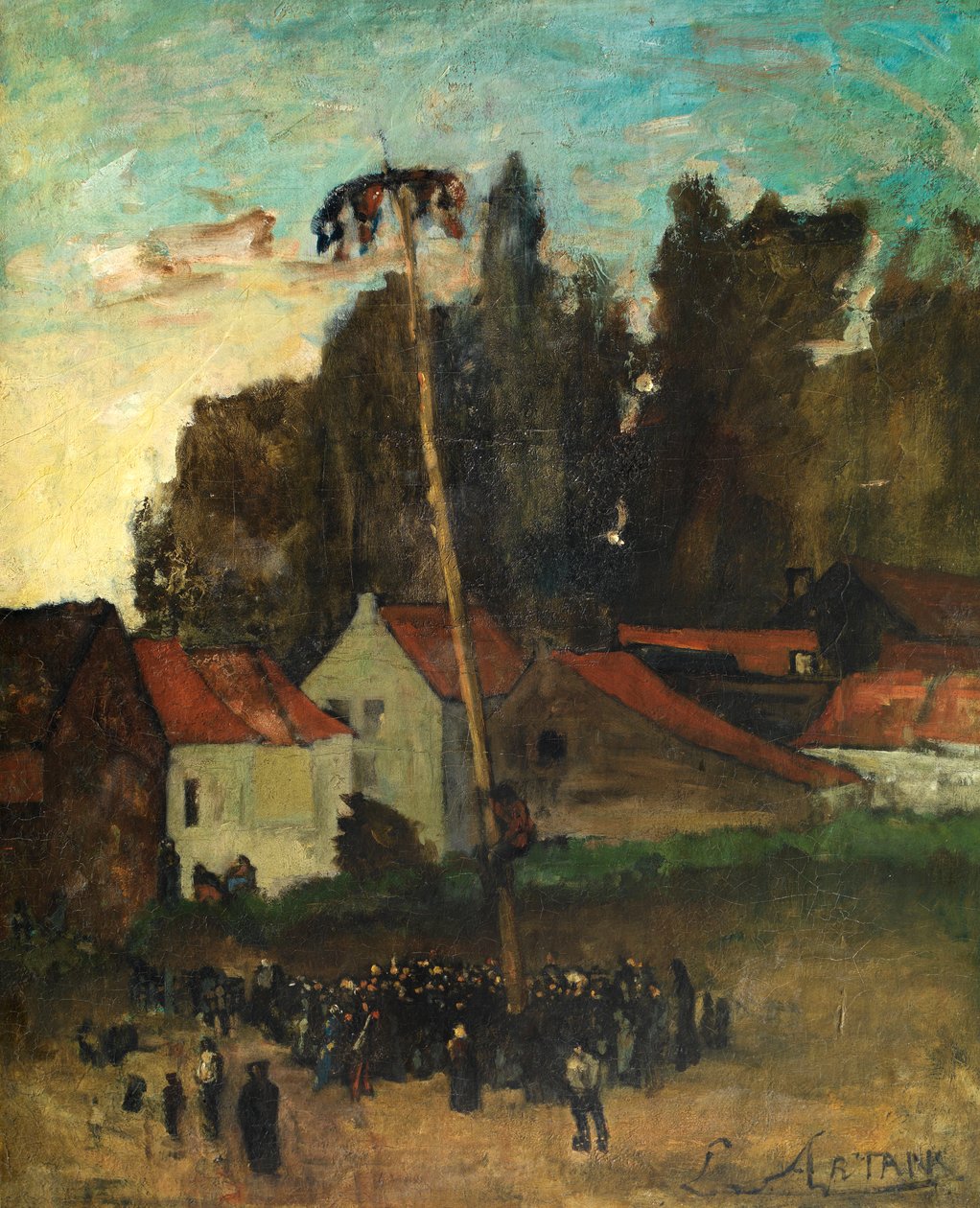 Wspinaczka na słup (olej na płótnie) autorstwa Louis Artan de Saint Martin