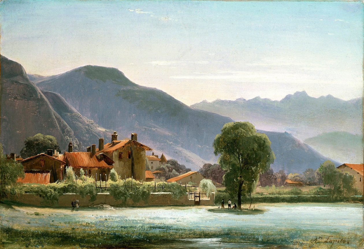 Wieś na Pogórzu, ok. 1830 (olej na papierze ułożony na płótnie) autorstwa Louis Auguste Lapito