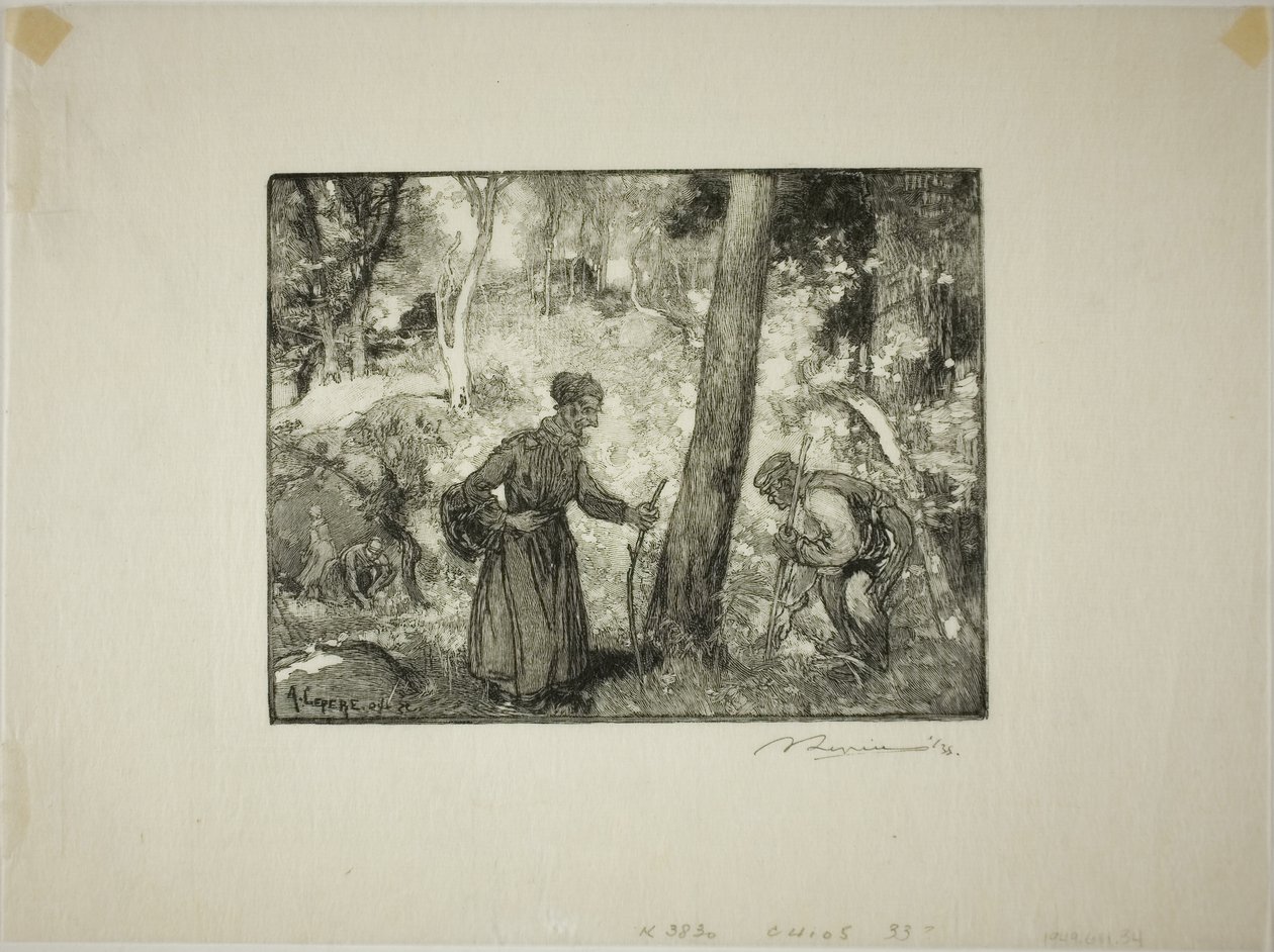 Łowcy grzybów w Rocher Bernard autorstwa Louis Auguste Lepère