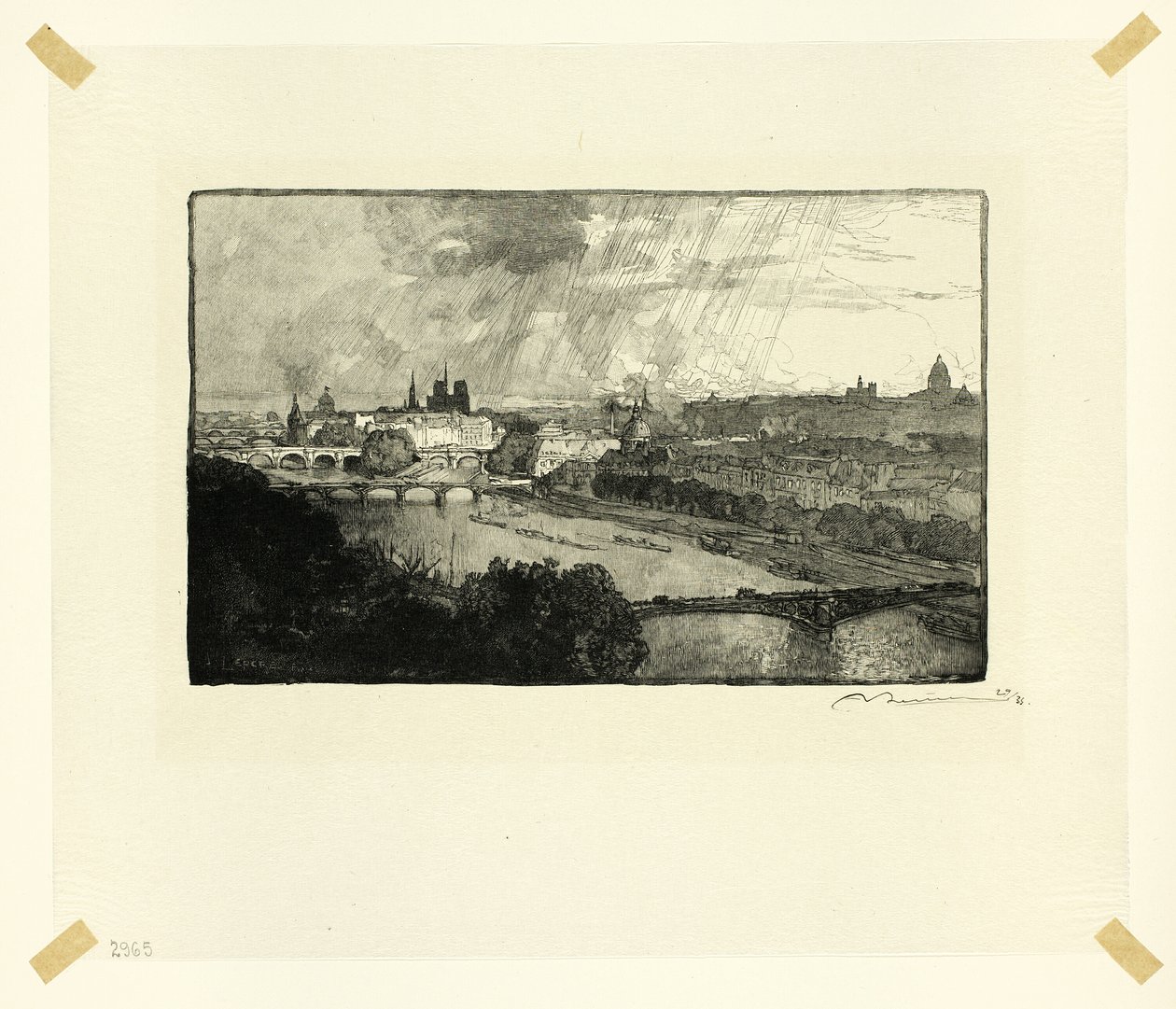 Paryż, widok z Pavillon de Flore, płyta jedenasta z Le Long de la Seine et des Boulevards autorstwa Louis Auguste Lepère