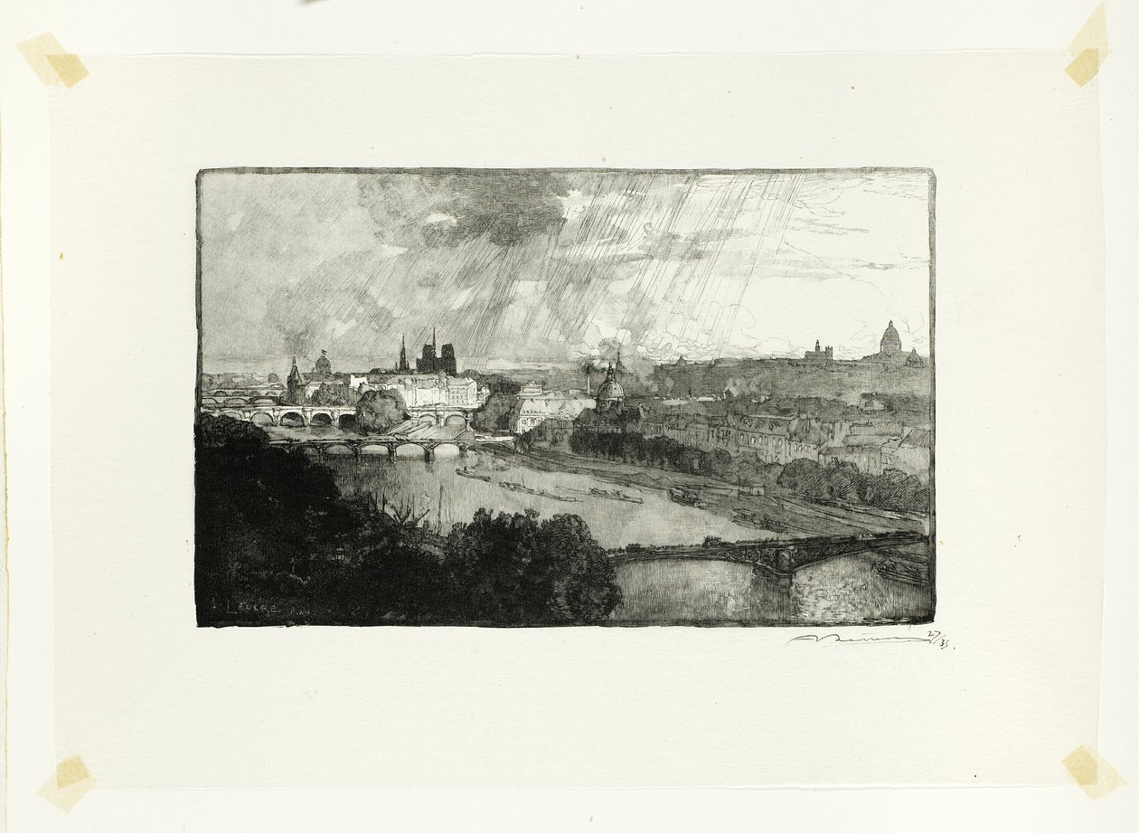 Paryż, widok z Pavillon de Flore, płyta jedenasta z Le Long de la Seine et des Boulevards autorstwa Louis Auguste Lepère