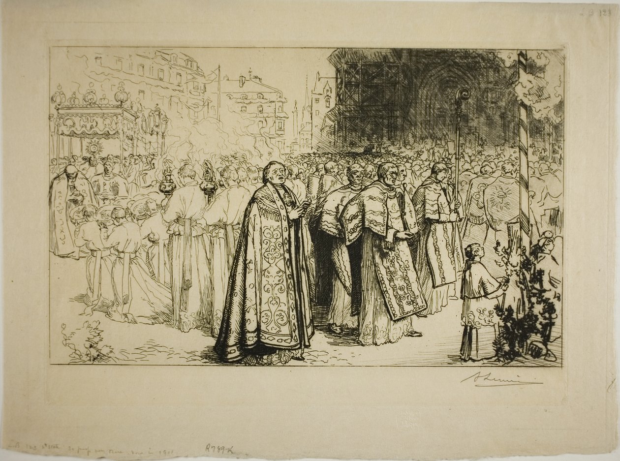 Ponowne wejście procesji do katedry w Nantes autorstwa Louis Auguste Lepère