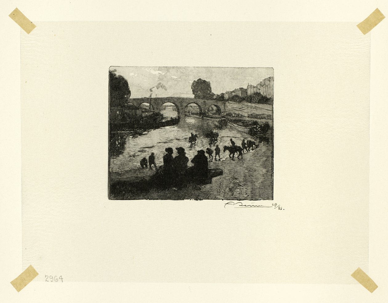 Staw Koński przy Pont Marie, płyta dziesiąta z Le Long de la Seine et des Boulevards autorstwa Louis Auguste Lepère