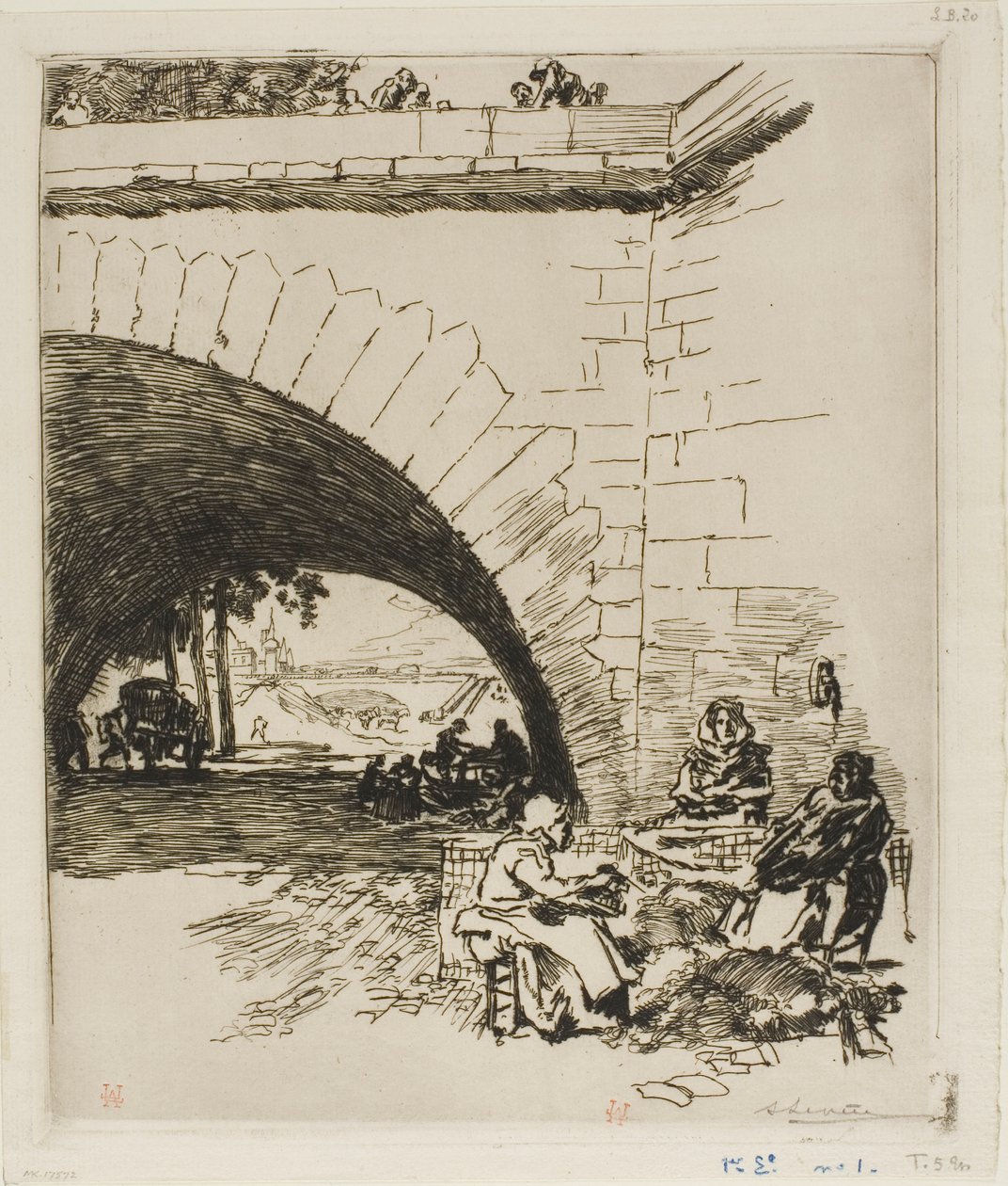 Woolcarders w Pont Marie autorstwa Louis Auguste Lepère