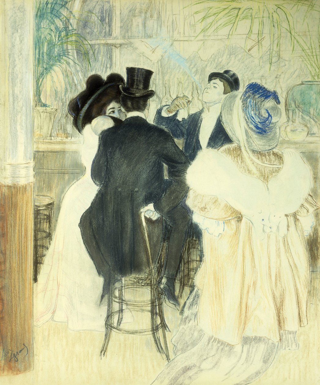 Figurki w kawiarni (pastel na papierze) autorstwa Louis Auguste Mathieu Legrand