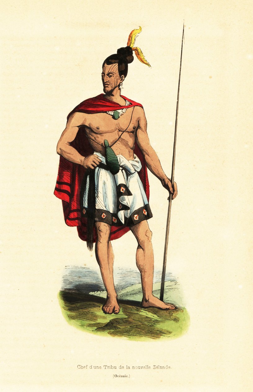 Maoryski wódz Houa-Houa (Uawa), Zatoka Tolaga, Wyspa Północna, Nowa Zelandia autorstwa Louis Auguste de (after) Sainson