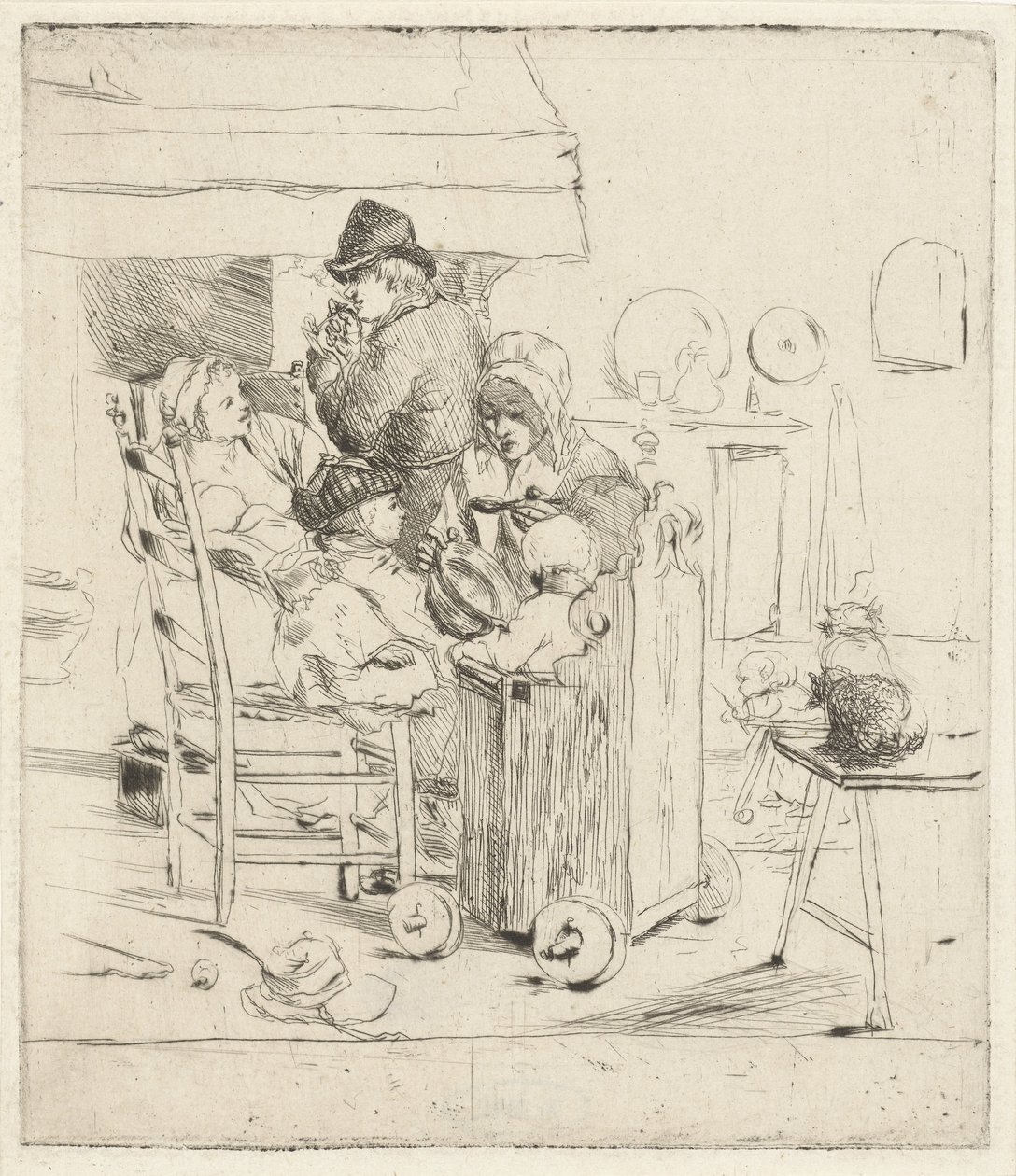 Scena kuchenna z dziećmi autorstwa Louis Bernard Coclers