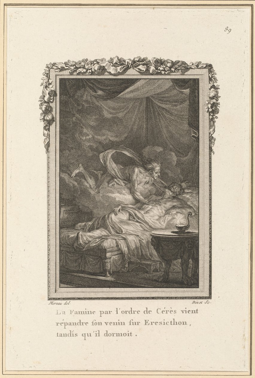 Głód z rozkazu Ceres rozprzestrzenia się na Eresicthon, gdy on spał autorstwa Louis Binet after Jean Michel Moreau