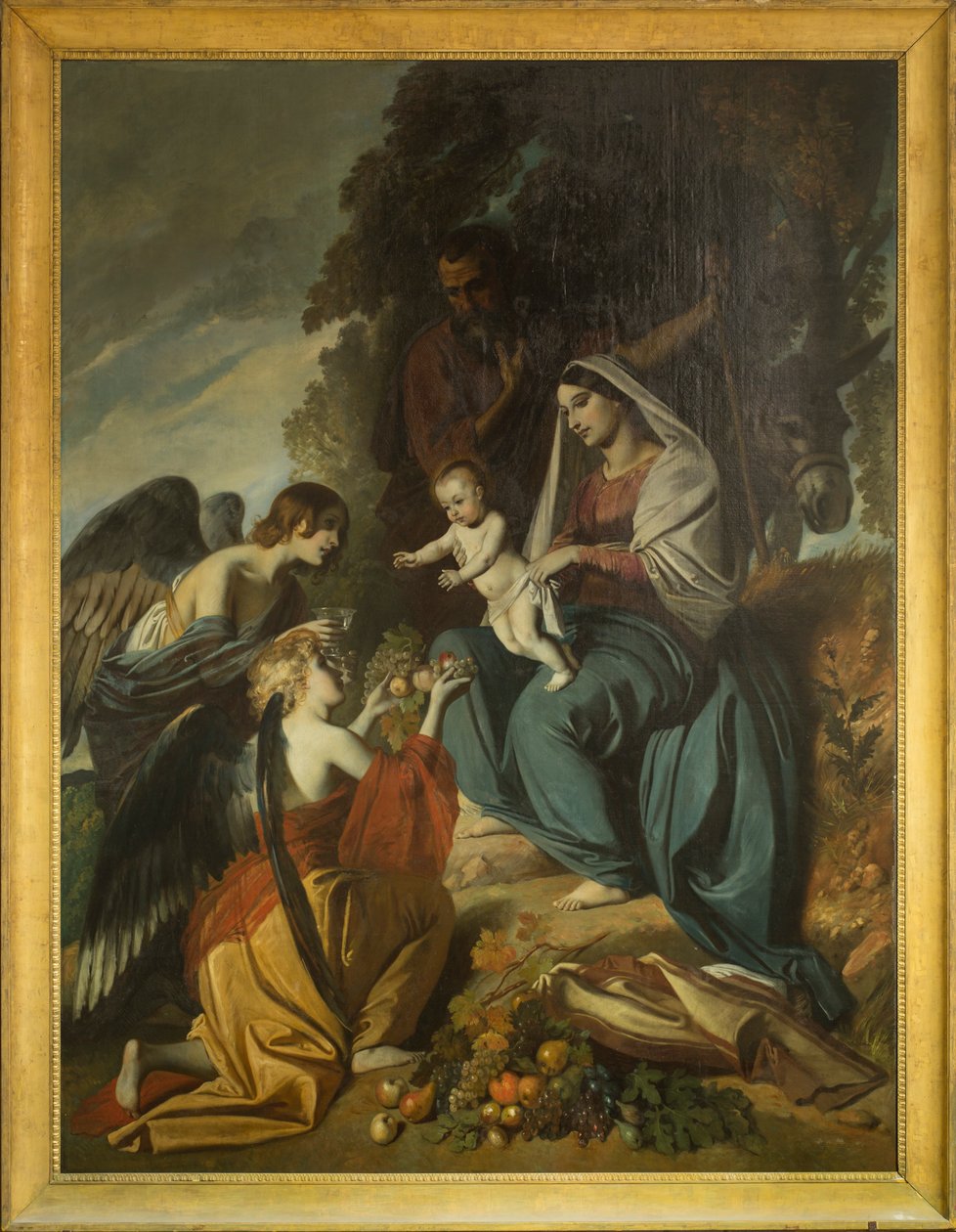 Anioły karmiące Świętą Rodzinę. Olej na płótnie Louisa Boulangera (1806-1867), nawa katedry Sens autorstwa Louis Boulanger